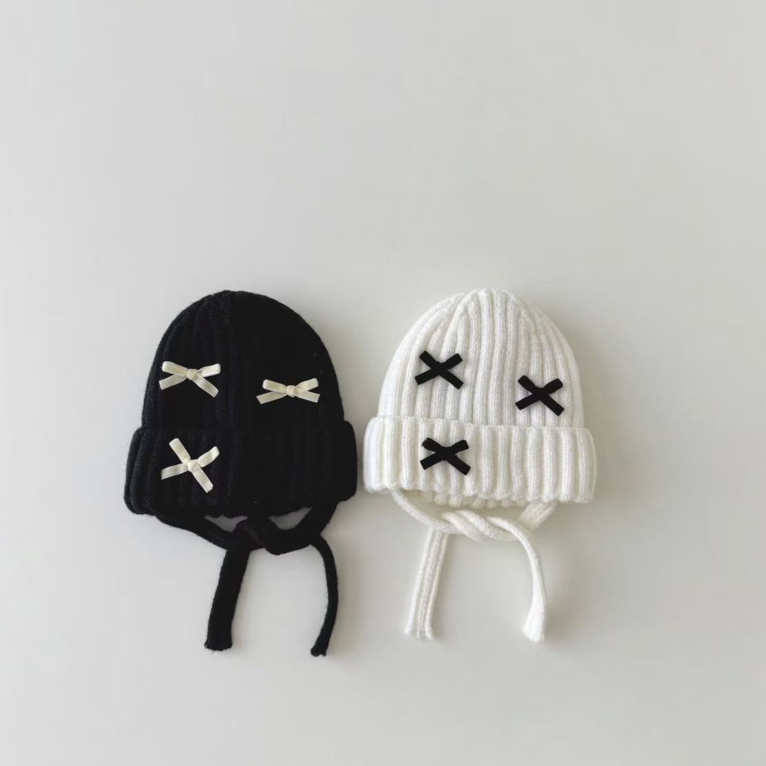 New autumn and winter styles of baby white woolen hats, children's hats, warm hats for girls and boys, ear-protecting hats for toddlers, cold hats and knitted hats