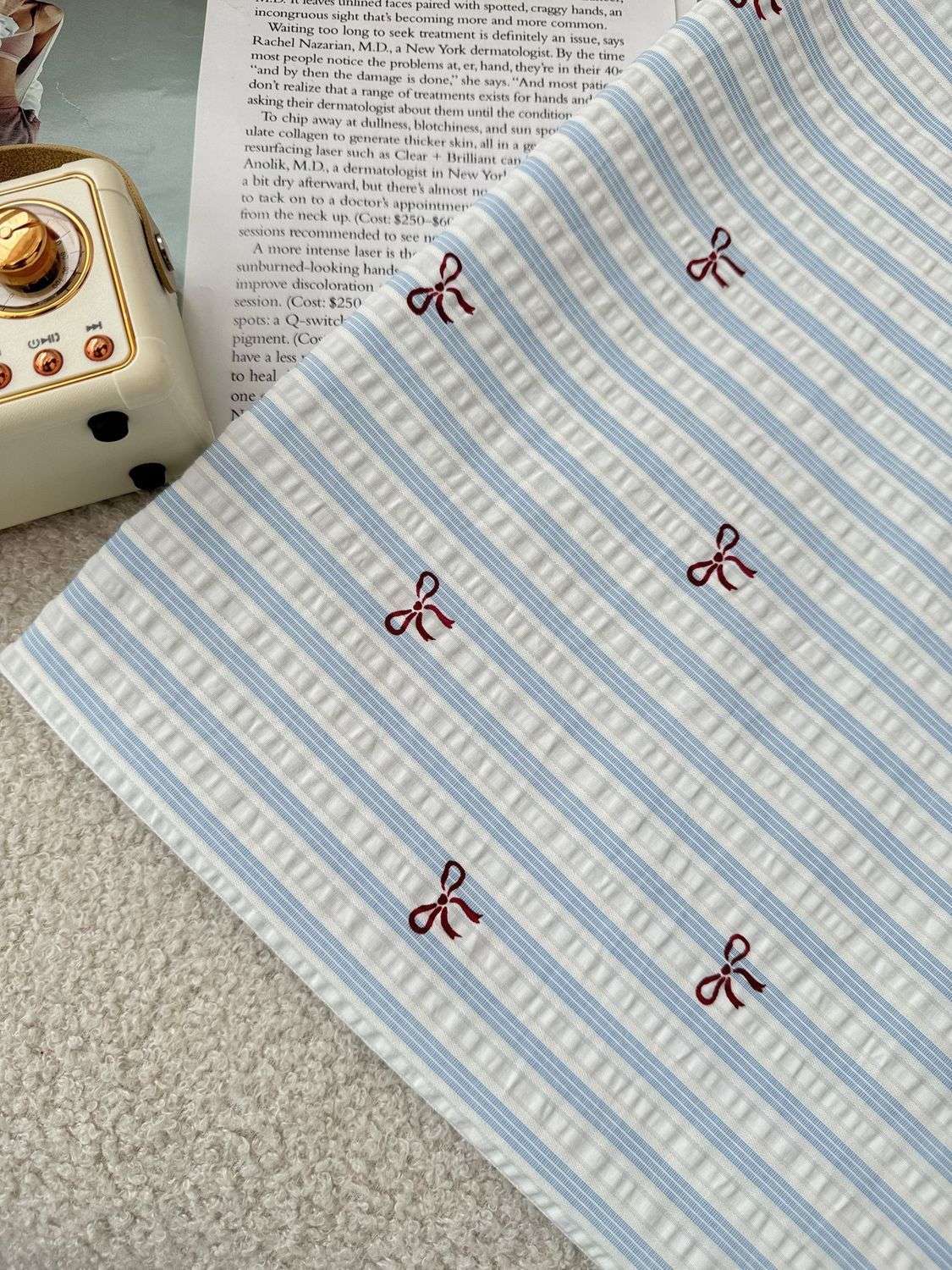 ins Korean-style striped bow printed polyester-cotton fabric for women's shirts, dresses and children's clothing Application Scenario