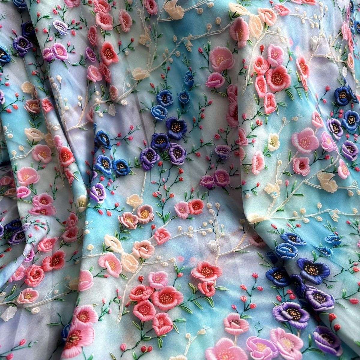 Seven-color fragrant cloud section three-dimensional digital printing Gongsatin cotton silk soft pajamas cheongsam dress artificial cotton fabric Application Scenario