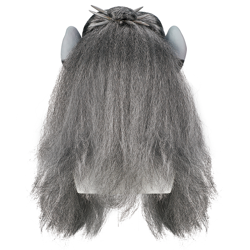 The terrifying demon mask with grey hair, pointed ears and a hideous face is a popular Halloween costume Item Picture