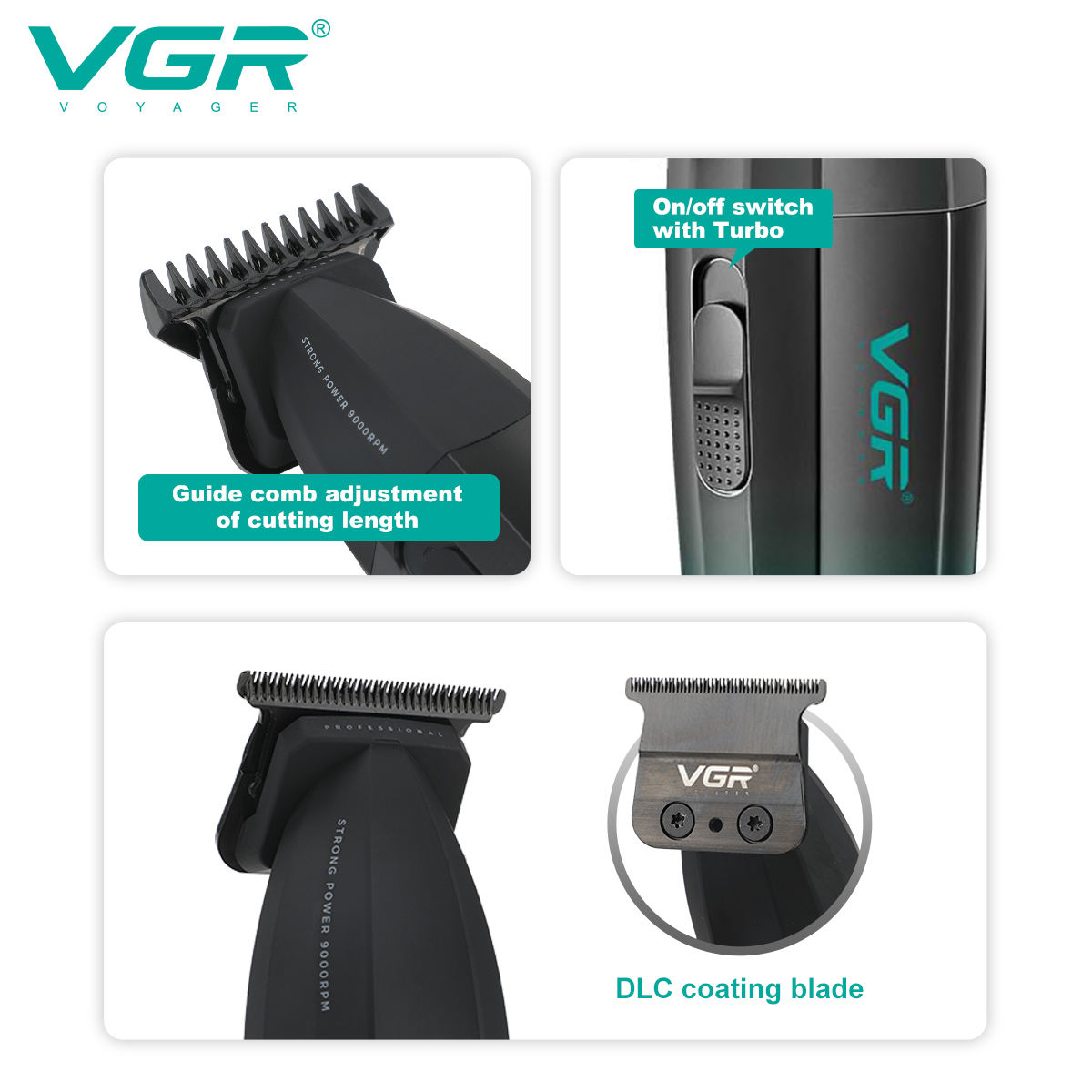 VGR906 LCD display oil head high-speed professional electric clipper USB with base charging hair salon home styling hair clipper Specification image