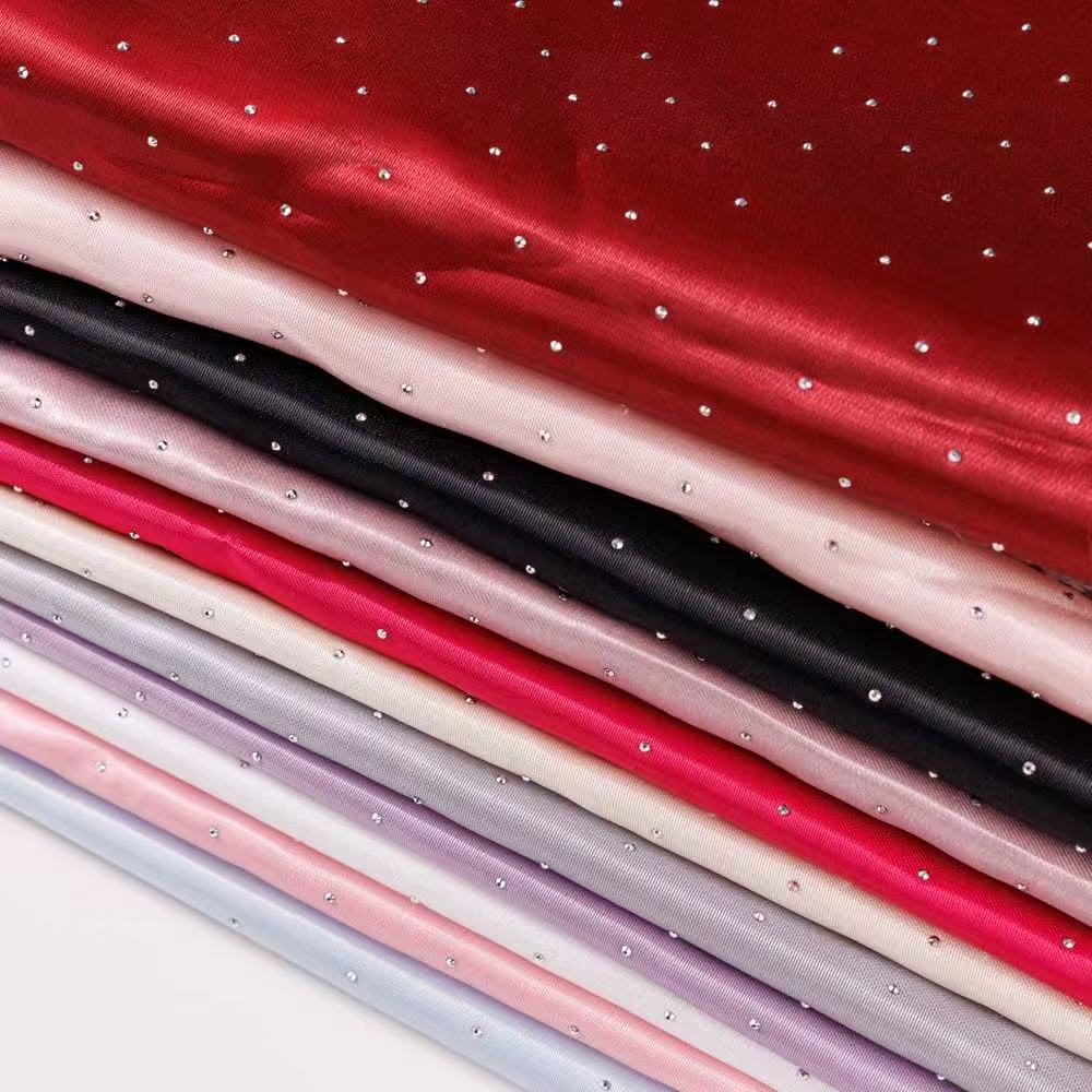 巴黎丝缎水光缎烫钻高亮液态面料婚纱礼服饰品箱包袖套涤纶丝绸面料反光材质