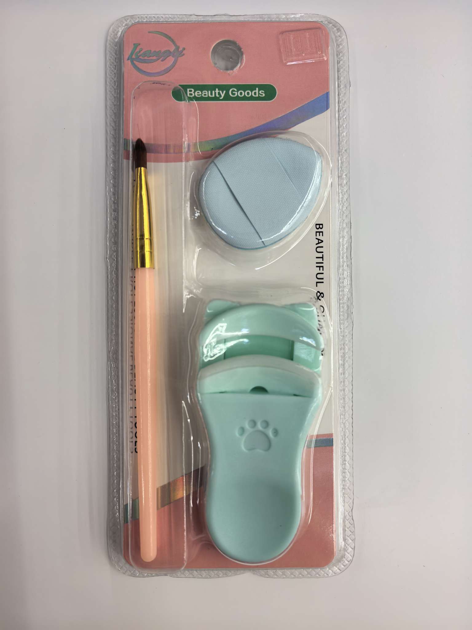 Cat paw eyelash curler finger leather flour puff makeup brush tool set