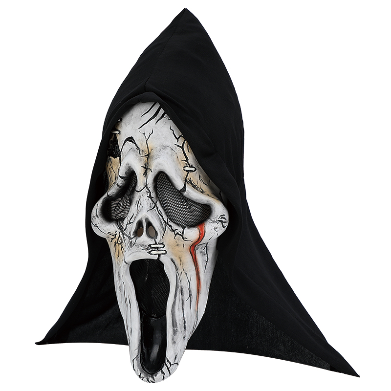 The terrifying skull mask with a black hood is a must-have Halloween horror outfit. The details are so realistic that they make your hair stand on end. Specification image