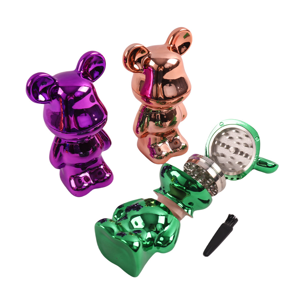 新品暴力熊金属磨烟器 4层电镀渐变色卡通小熊锌合金研磨器详情6
