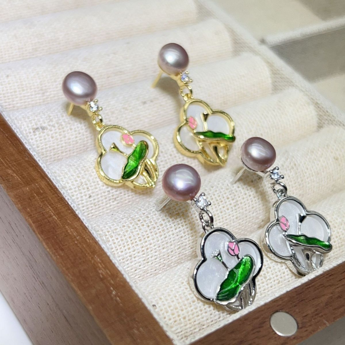 珐琅彩滴油珍珠水滴流苏耳钉新中式复古国潮耳环轻奢高级感小众耳饰项链首饰珍珠项链