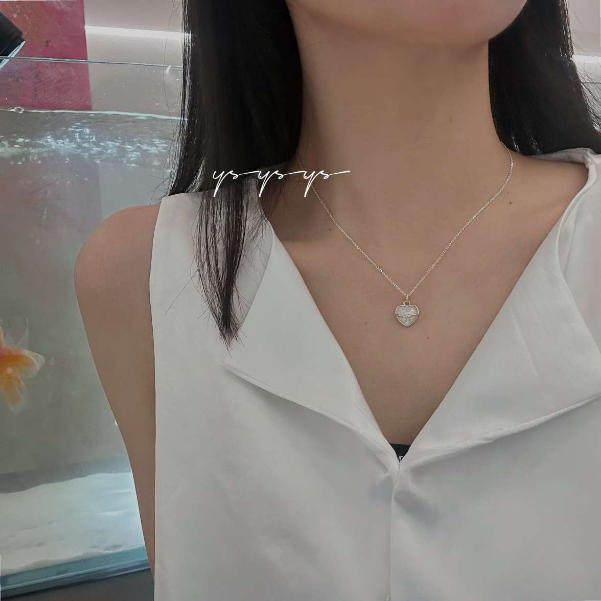 The pure silver shell heart-shaped bow necklace is simple and versatile, with a designed version Specification image