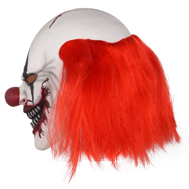The terrifying clown mask, with bloodstains and red hair, is a must-have for Halloween thrillers Application Scenario