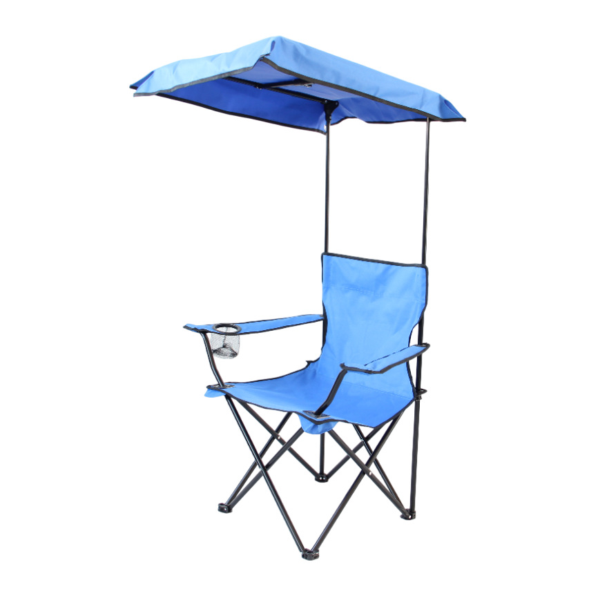 跨境带遮阳棚户外折叠椅便携式露营顶蓬扶手椅子沙滩椅logo定制