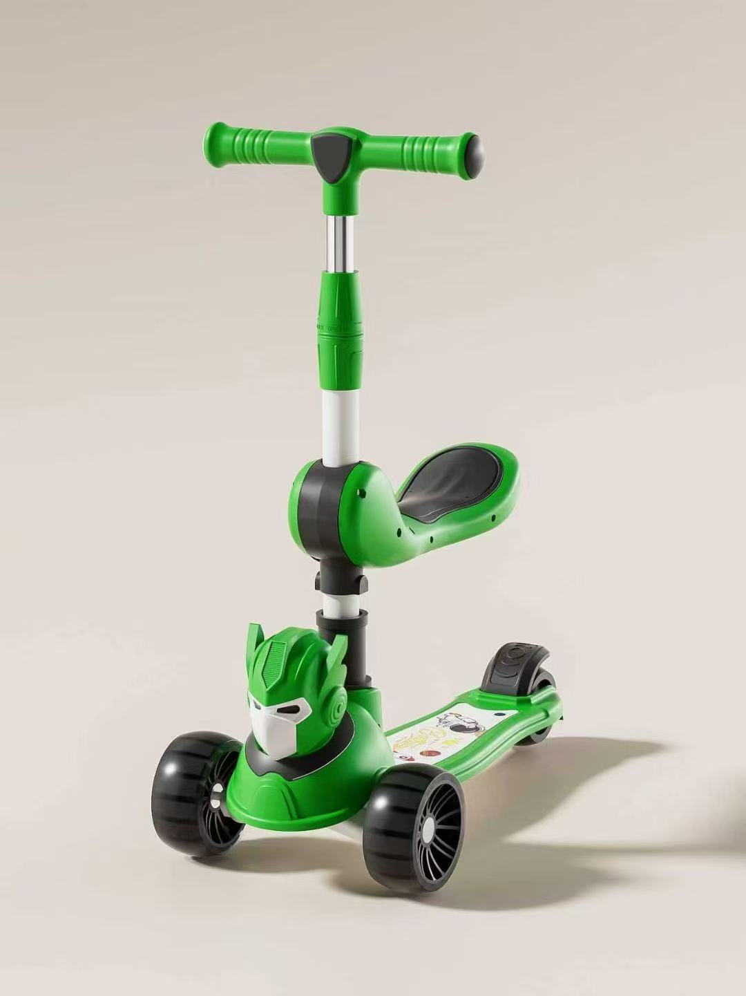 儿童滑板车可折叠三合一带座1-3-6岁小孩脚踏车防侧翻滑行车白底实物图