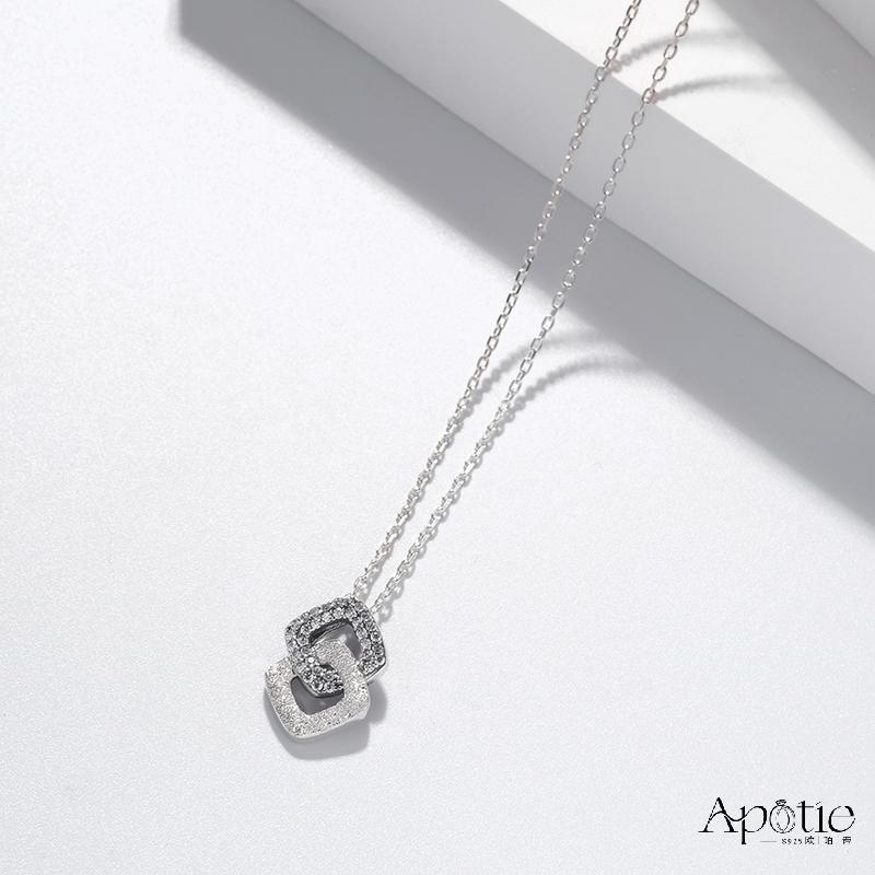 APOTIE pure silver simple and versatile square nail sand necklace
