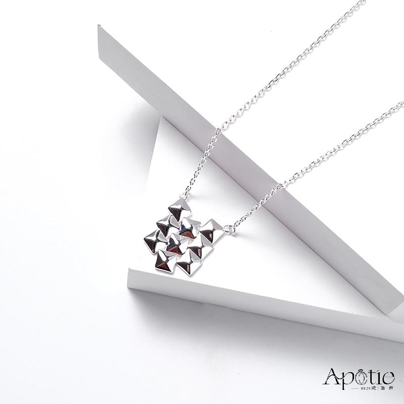 APOTIE Pure Silver metal block patchwork necklace details Picture