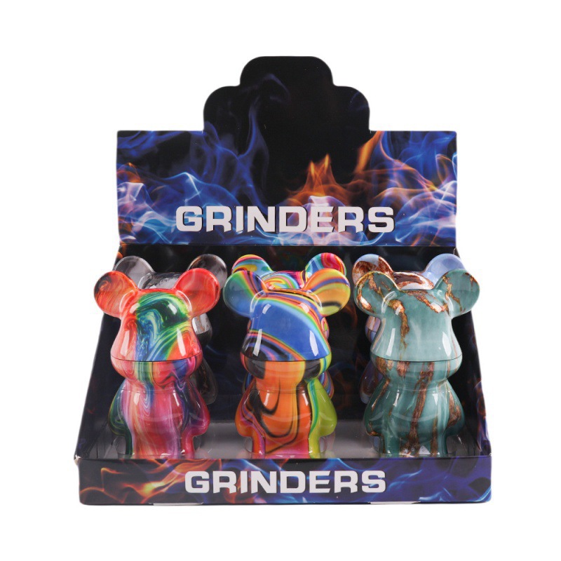 新品流体熊磨烟器 四层水转印暴力熊锌合金工艺品研磨器批发