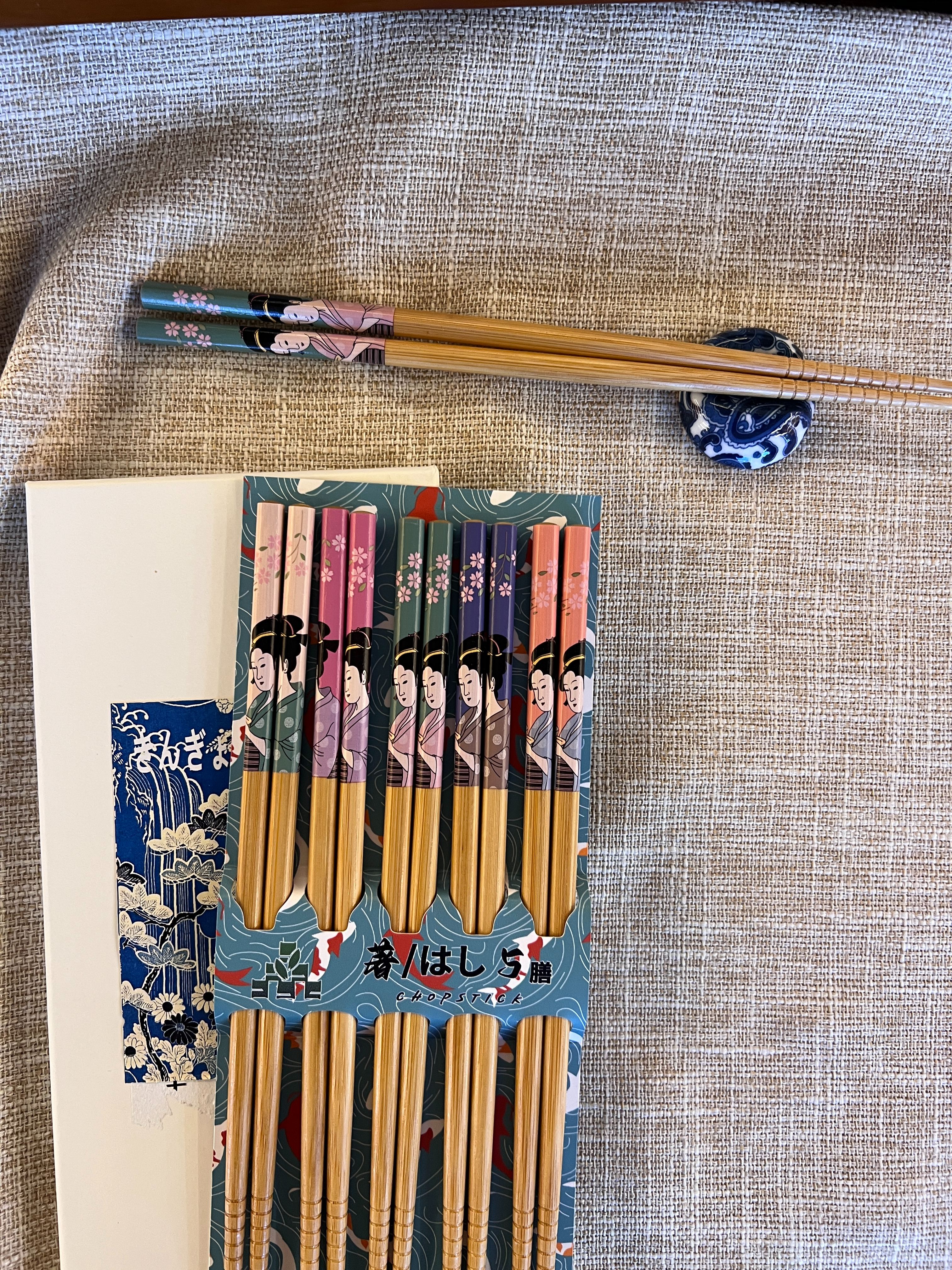 Japanese and Korean gift box cherry blossom lady picture Nan bamboo chopsticks details Picture