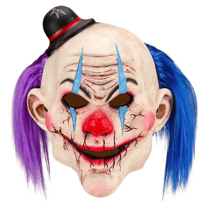 A terrifying clown mask with purple and blue double ponytails and cracked makeup, a strange smile, and a Halloween horror hotspot Item Picture