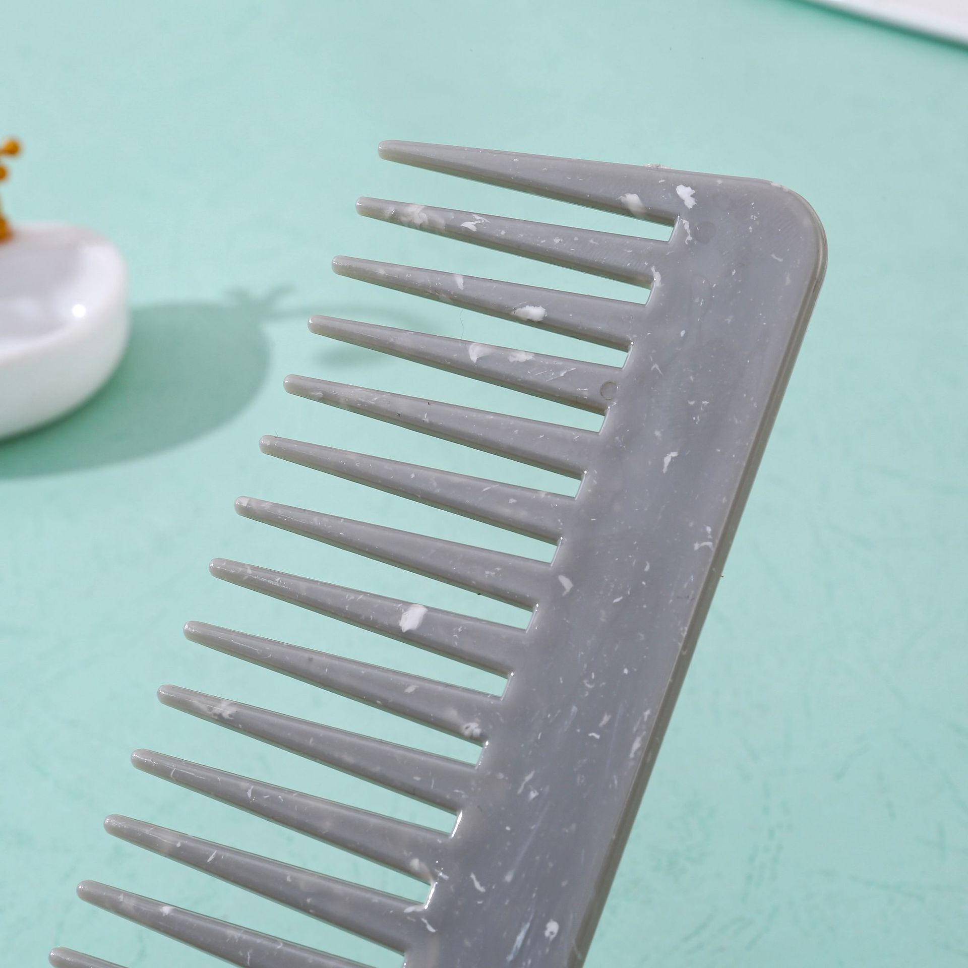 Baihe Marble-patterned wide-toothed comb, hair smoothing and massage comb, anti-static comb for straightening and perming, suitable for wet use, hair protection without damage, flat comb Specification image
