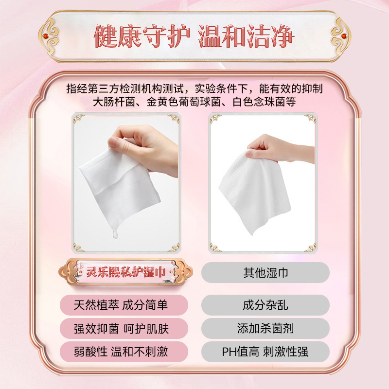 灵乐熙私护湿巾一次性卫生清洁女性私密洁阴护理湿纸巾独立装1盒20片细节图