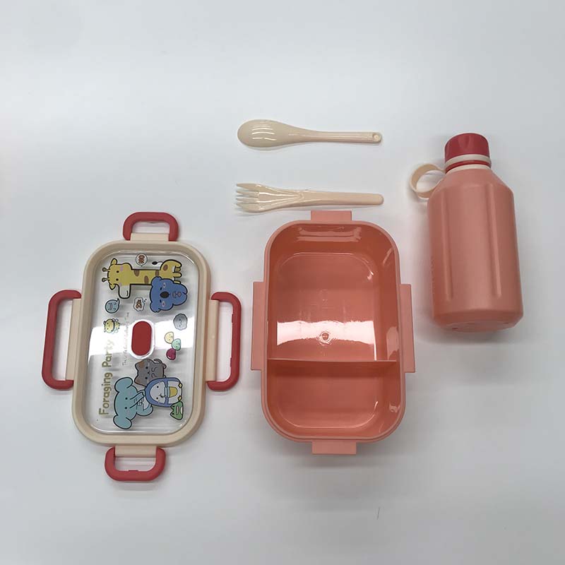 卡通动物分隔饭盒带餐具+便携水杯套装 学生儿童可爱餐盒防漏饮水杯详情6