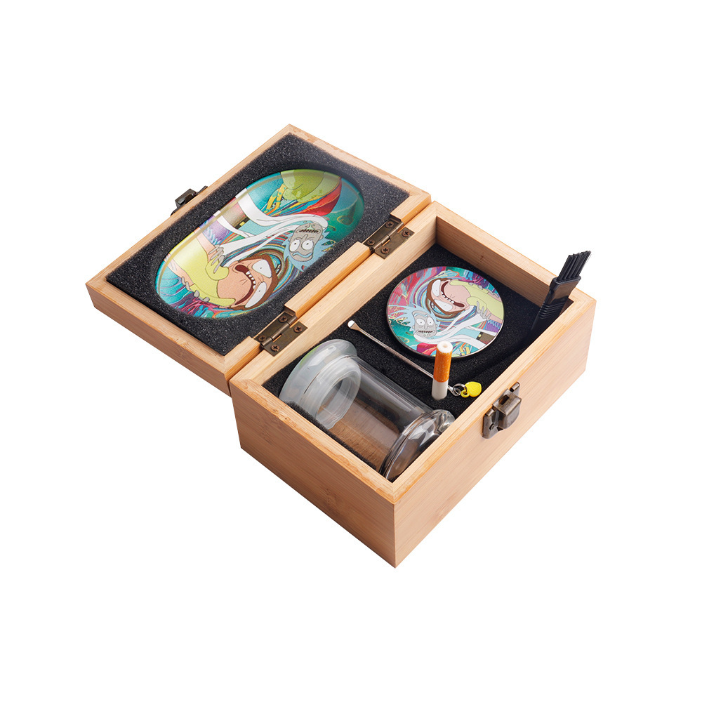 木盒铁盘烟具套装 玻璃保湿罐金属磨烟器可选瑞克莫提图案产品图