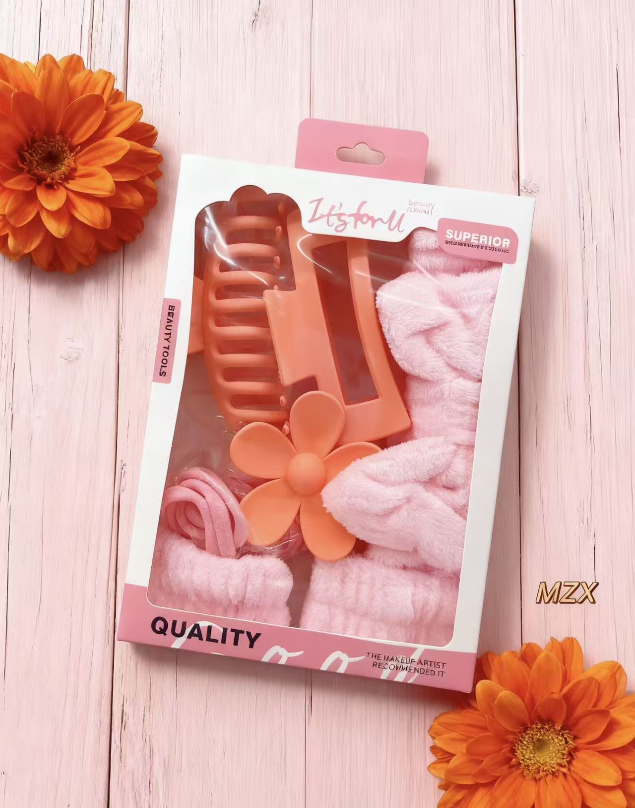 美之秀少女粉洗漱用品柔软束发带头饰蝴蝶结带多色大号抓夹发箍