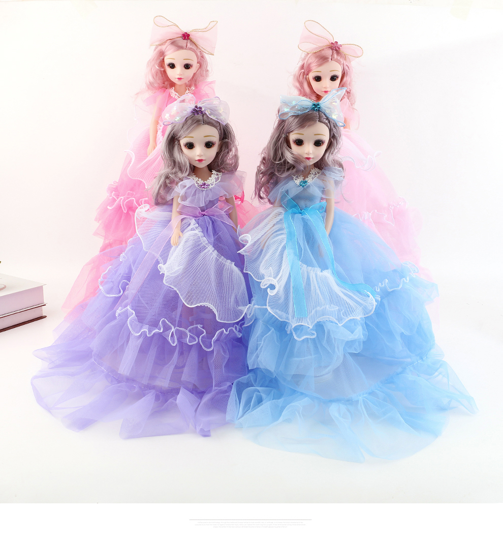 Sweet and cute long-haired bow wedding dress doll, ice and snow princess children's toy, girl gift doll