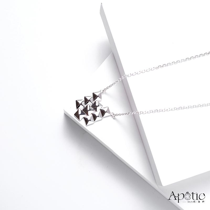 APOTIE Pure Silver metal block patchwork necklace Specification image