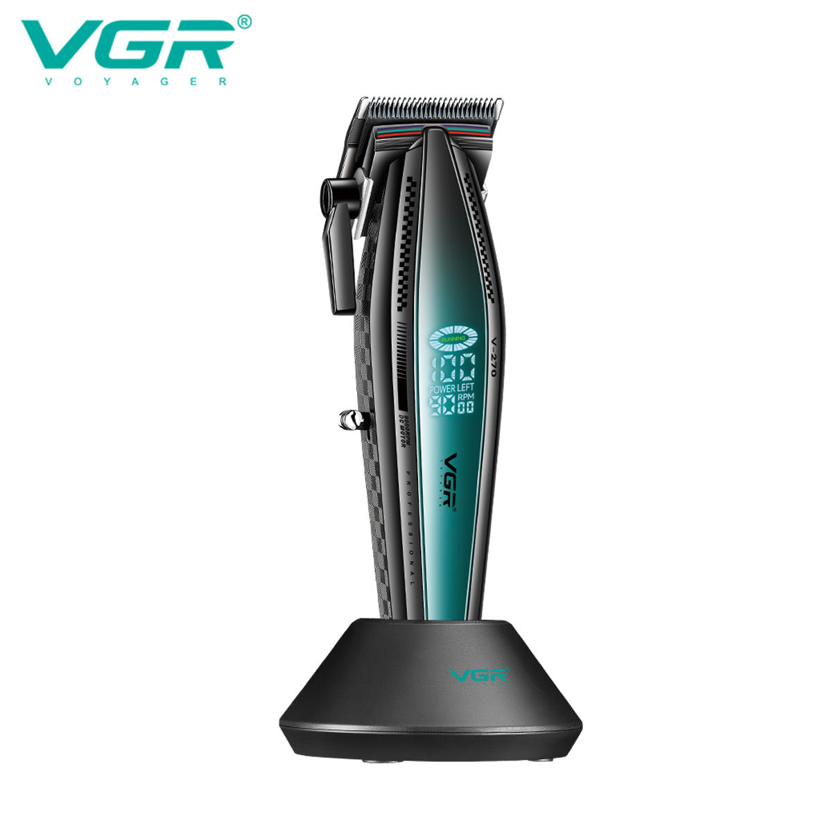 VGR270 LCD display oil head high-speed professional electric clipper USB with base charging hair salon home hair clipper details Picture