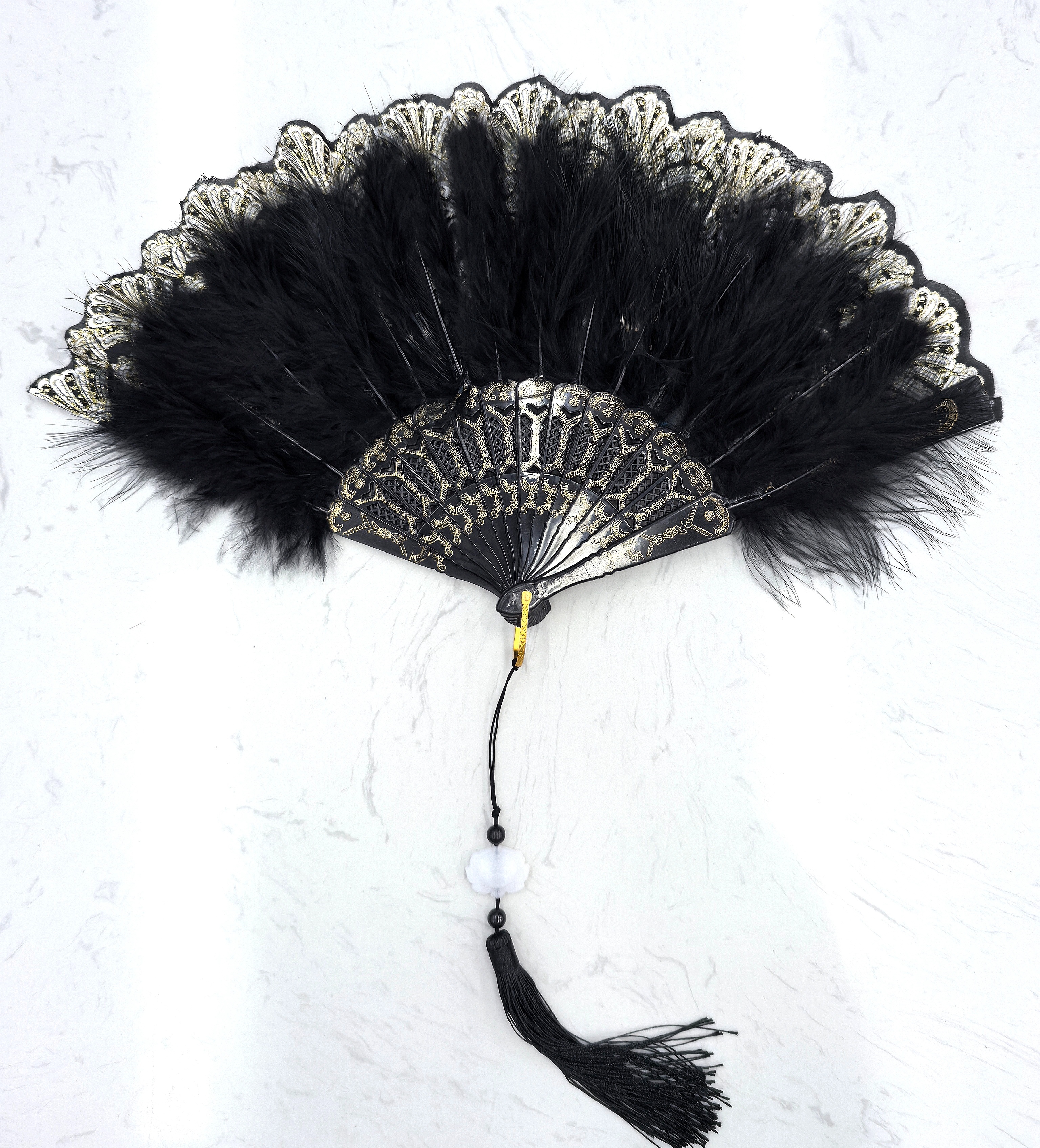 新款复古舞蹈扇子旗袍走秀拍照折扇暗黑系蕾丝羽毛扇舞台表演