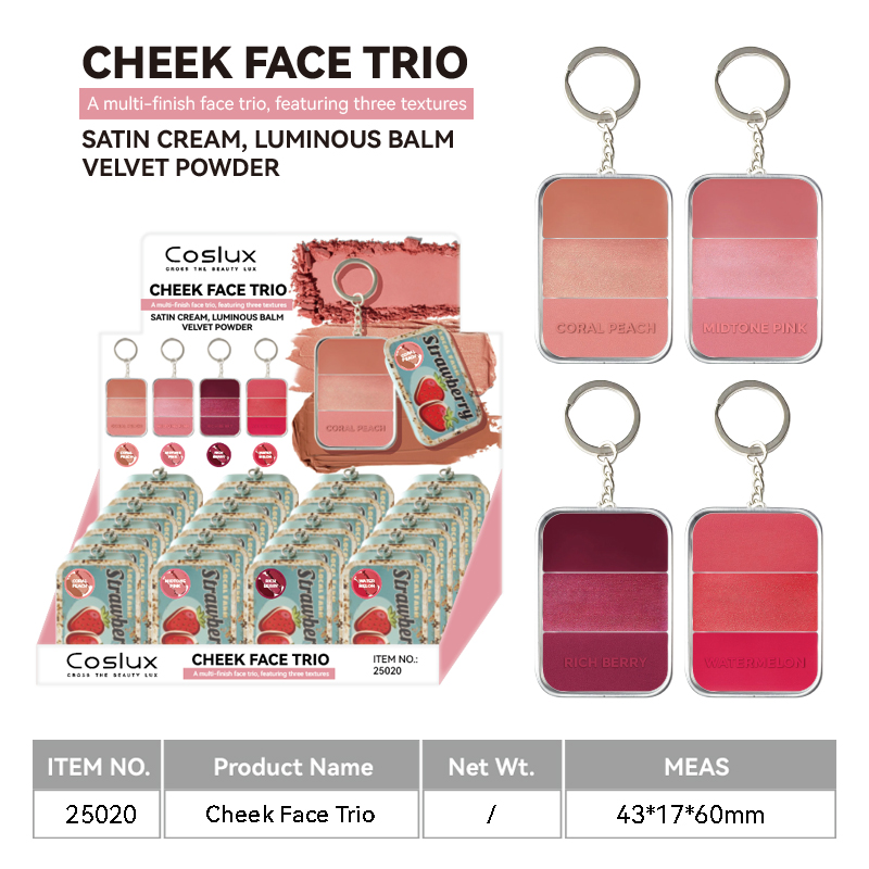 This multi-functional blush tray is a trio of facial beauty and multi-effect facial care products. One tray contains three types of matte blush, pearl blush, fragrance-free and animal-tested blush sets Application Scenario