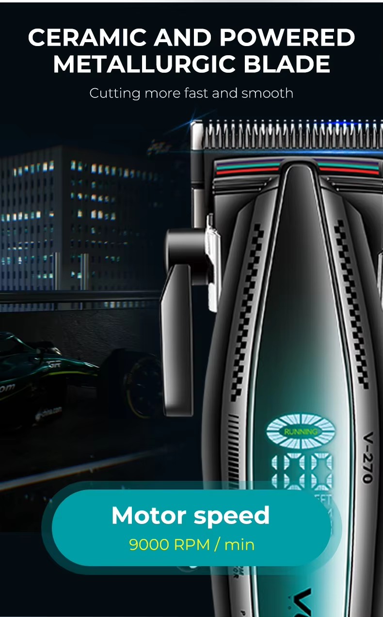 VGR270 LCD display oil head high-speed professional electric clipper USB with base charging hair salon home hair clipper pic 4