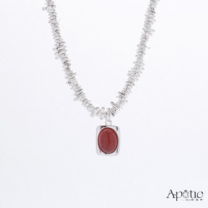 APOTIE Silver Silver Orange-red Agate Necklace Specification image