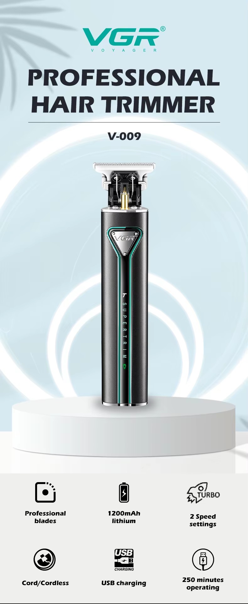 VGR沃吉009金屬小巧電推剪USB發(fā)廊家用造型理發(fā)器詳情1