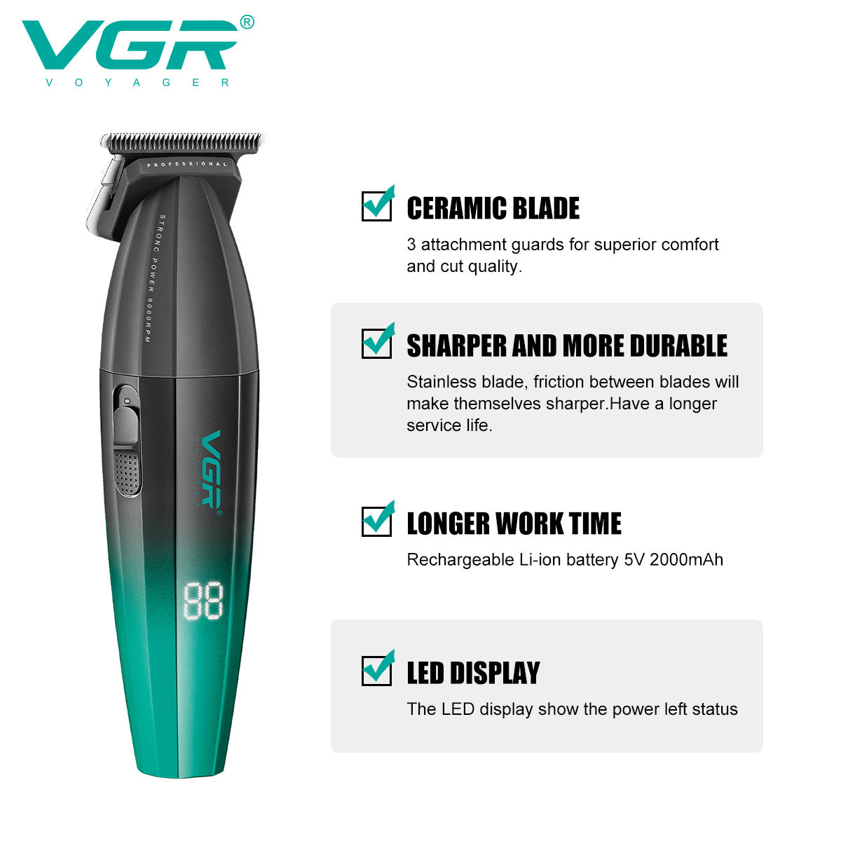 VGR906 LCD display oil head high-speed professional electric clipper USB with base charging hair salon home styling hair clipper details Picture
