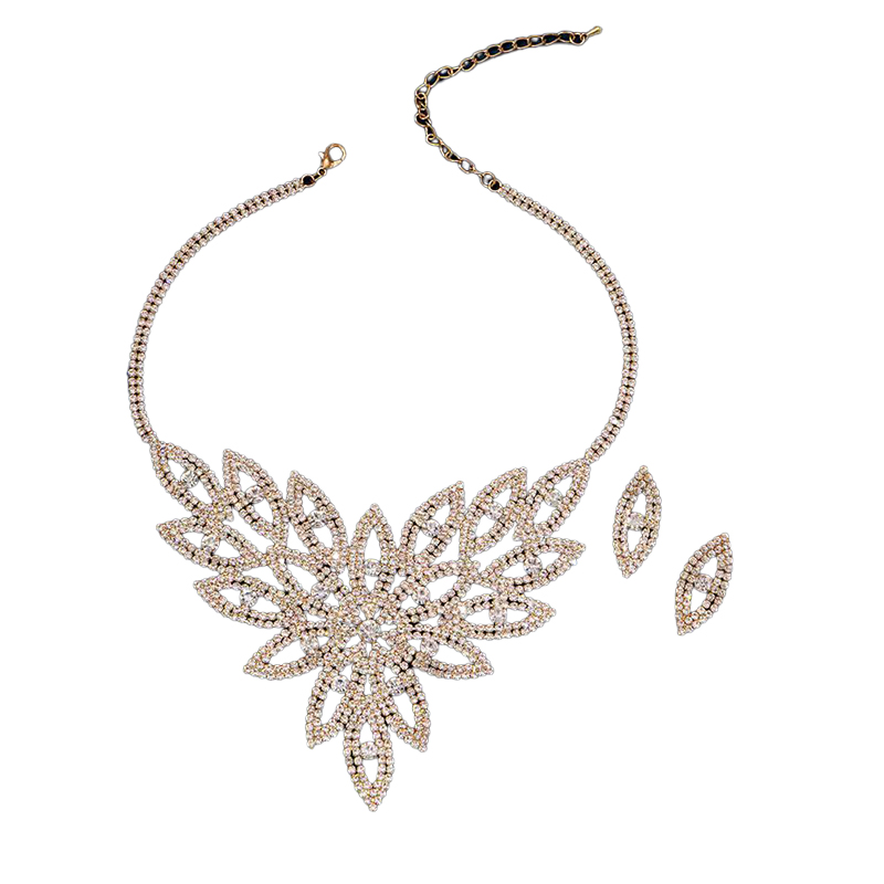 跨境欧美新款夸张邪恶之眼水钻项链+耳钉女士珠宝首饰套装直供