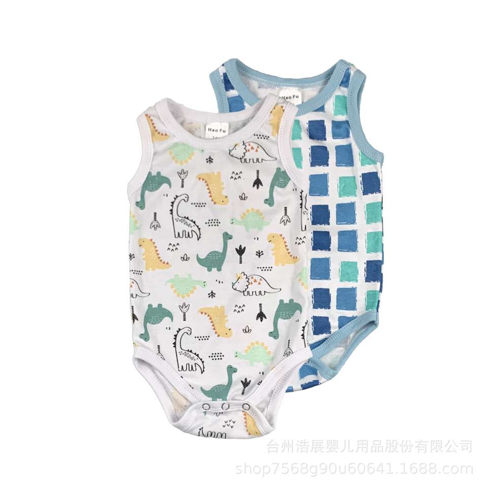 男宝夏季背心哈衣连体婴儿棉质舒适爬服包屁衣背心
