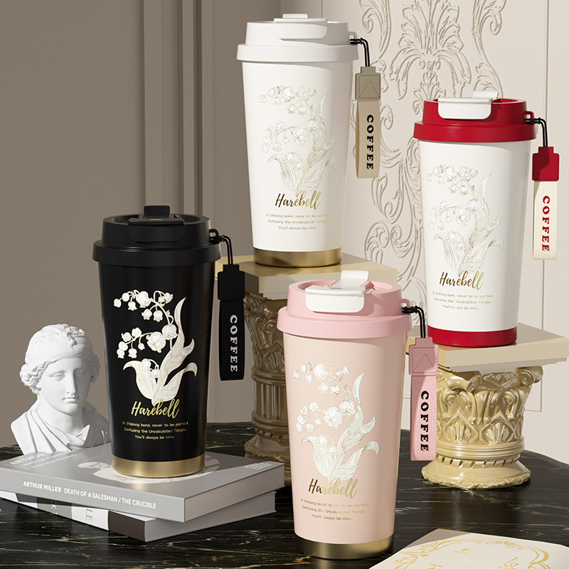 316 coffee cup, Lily of the valley insulated cup, student high appearance level travel cup, car double-drinking straw water cup customization