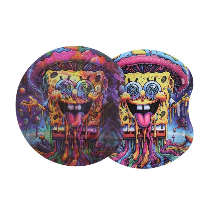 新品烟具操作盘 cookies圆形缺口盘 软磁带盖吸磁3D马口铁盘