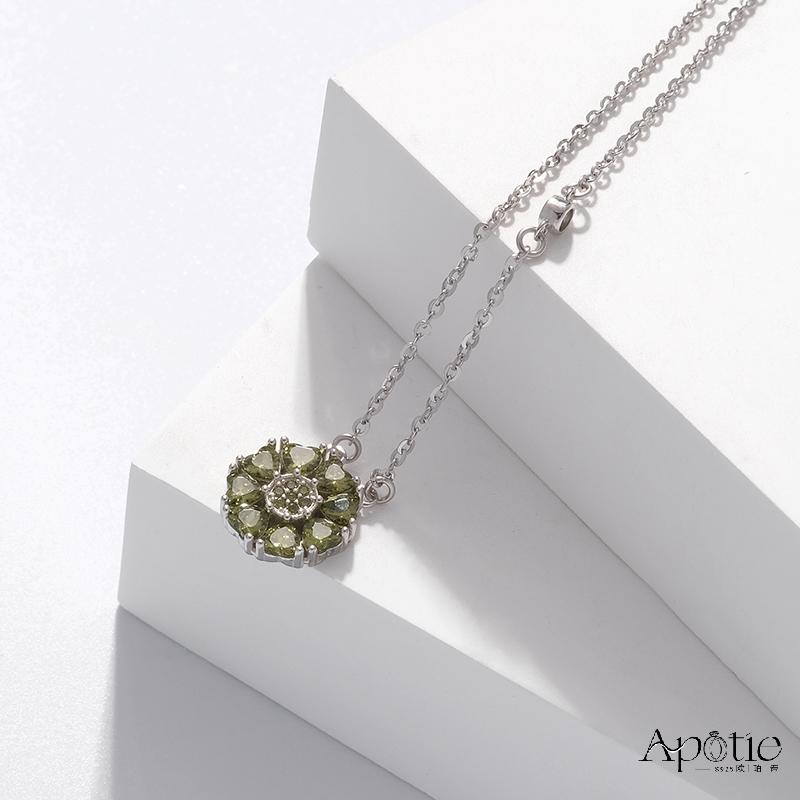 APOTIE Pure Silver May Pomegranate Flower Birthstone Necklace Specification image
