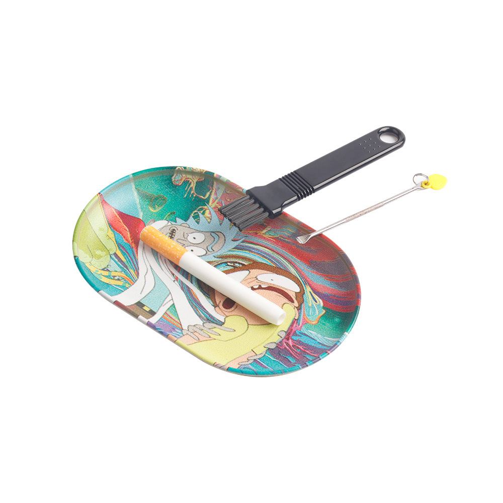 木盒铁盘烟具套装 玻璃保湿罐金属磨烟器可选瑞克莫提图案细节图