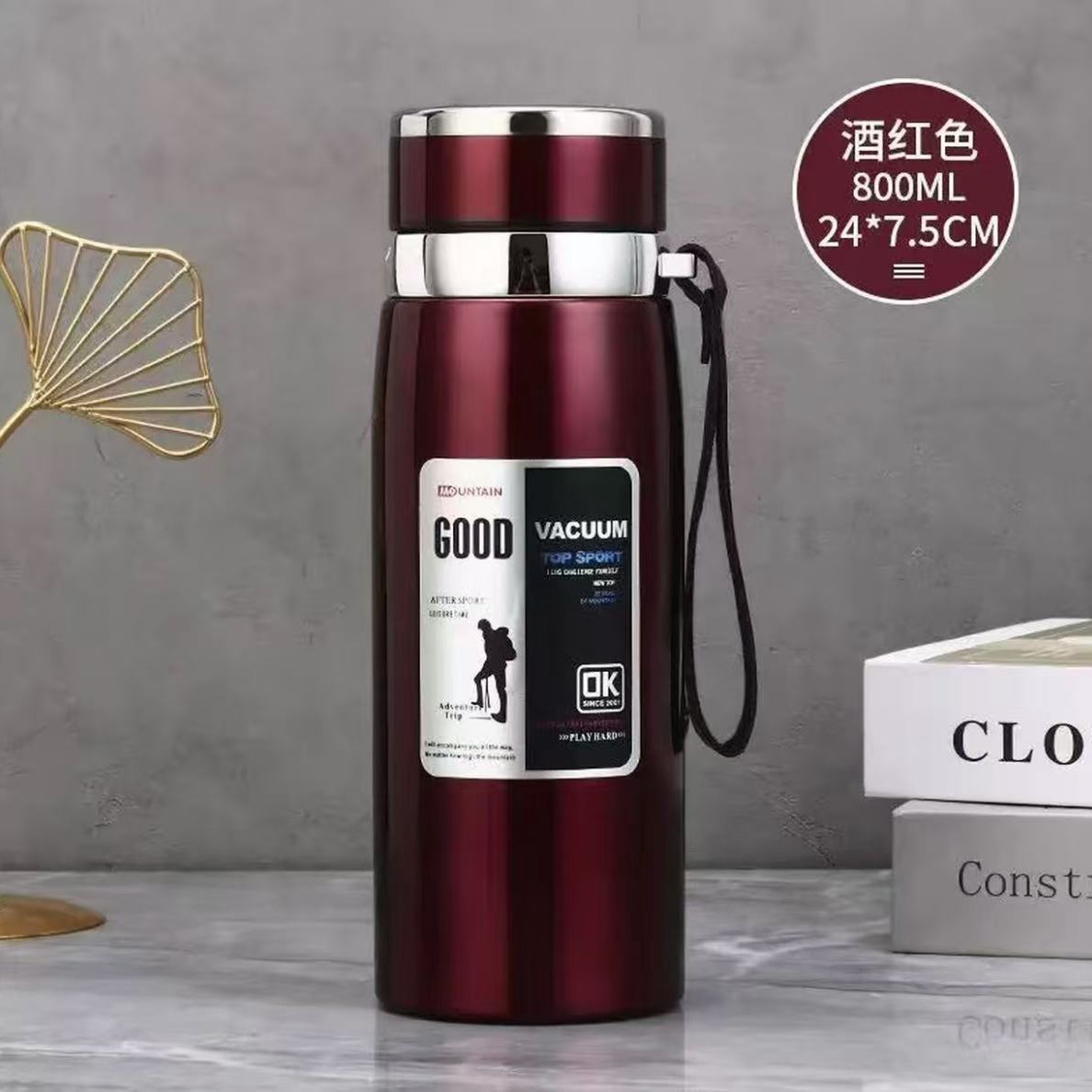 316 stainless steel outdoor vehicle-mounted portable large-capacity insulated cup with handle rope, large-capacity business office water cup Item Picture