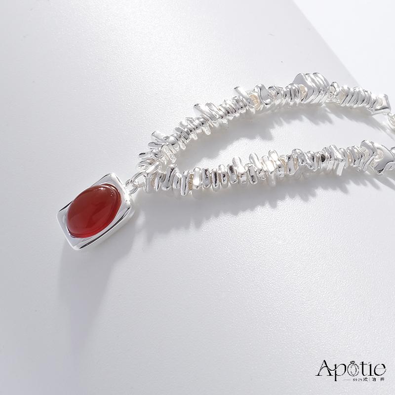 APOTIE Silver Silver Orange-red Agate Necklace