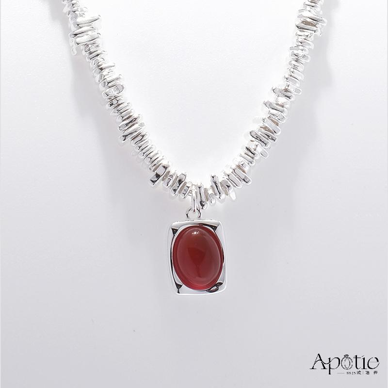 APOTIE Silver Silver Orange-red Agate Necklace Item Picture