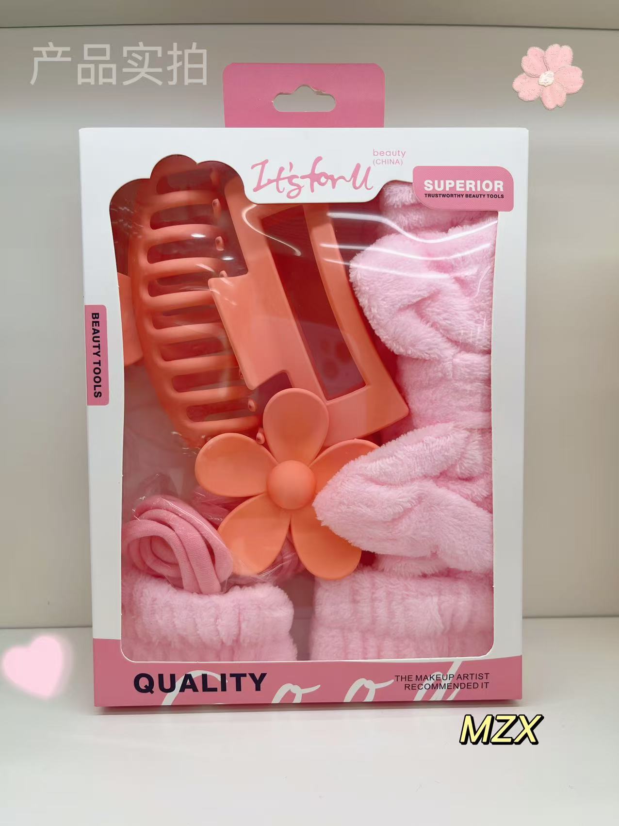 美之秀少女粉洗漱用品柔软束发带头饰蝴蝶结带多色大号抓夹发箍详情1