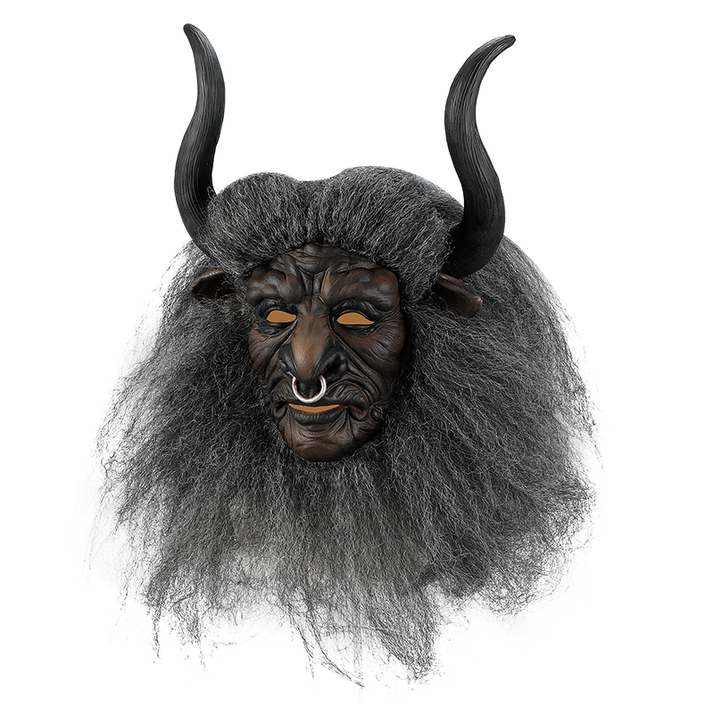 The mysterious Bull Demon king mask, with long black hair and curved nose rings, is eerie and awe-inspiring Specification image