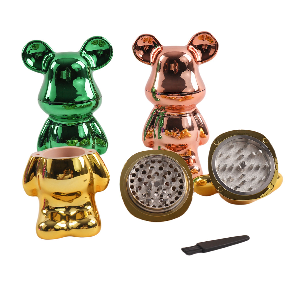 新品暴力熊金属磨烟器 4层电镀渐变色卡通小熊锌合金研磨器