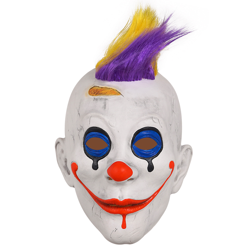 The eerie clown mask has sparked heated discussions. The colorful hairstyle and tearful makeup are extremely terrifying. It's a popular Halloween prop. details Picture