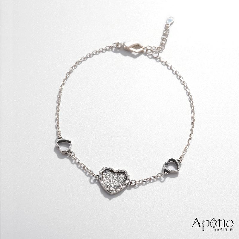 APOTIE Pure Silver retro texture heart bracelet Specification image