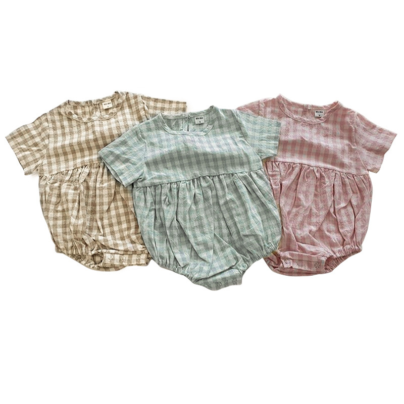 格子婴儿包屁衣，宝宝爬行服，婴儿连体衣，新款，春夏系列。