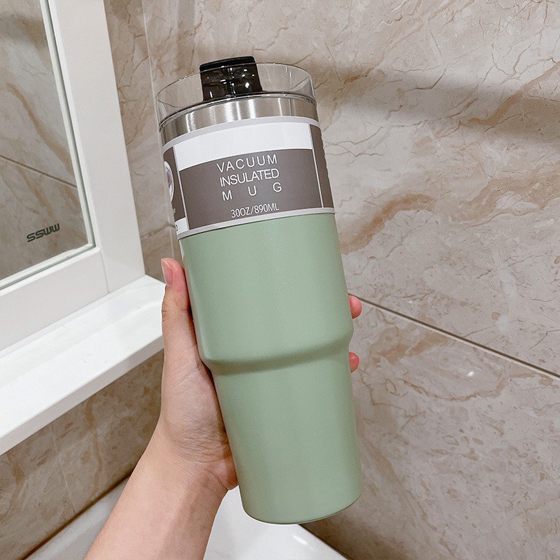 New portable ice cup, double-layer stainless steel insulated cup, cold preservation straw, portable large-capacity car coffee cup, water bottle, pot, car cup, cross-border bestseller for foreign trade Item Picture