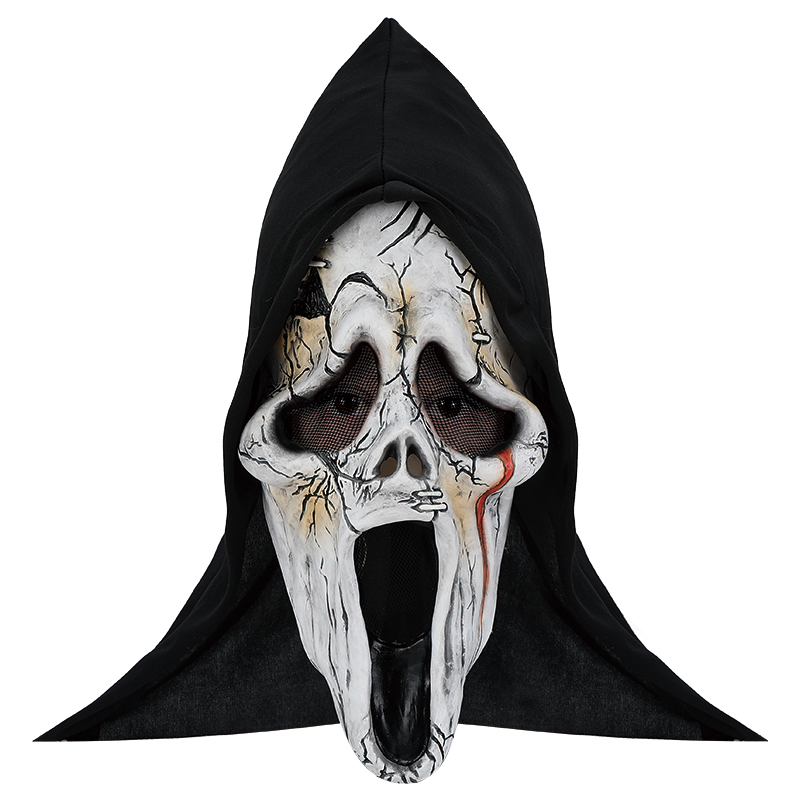 The terrifying skull mask with a black hood is a must-have Halloween horror outfit. The details are so realistic that they make your hair stand on end.